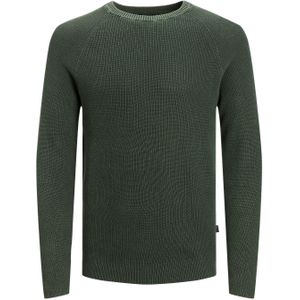 JACK & JONES Matt knit crew neck slim fit, heren pullover katoen met O-hals, groen