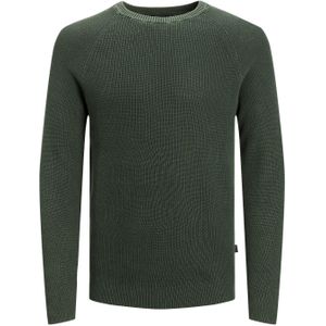 JACK & JONES Matt knit crew neck slim fit, heren pullover katoen met O-hals, groen