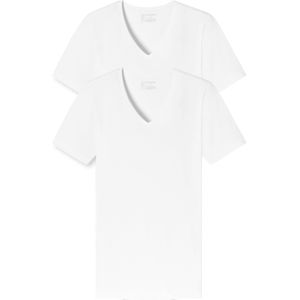 SCHIESSER 95/5 T-shirts (2-pack), V-hals, wit -  Maat: XL