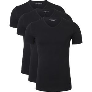Tommy Hilfiger Cotton stretch T-shirts (3-pack), heren T-shirts V-hals, zwart -  Maat: L