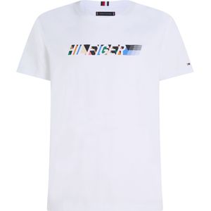 Tommy Hilfiger Multicolour Hilfiger Tee - heren T-shirt korte mouw O-hals - wit