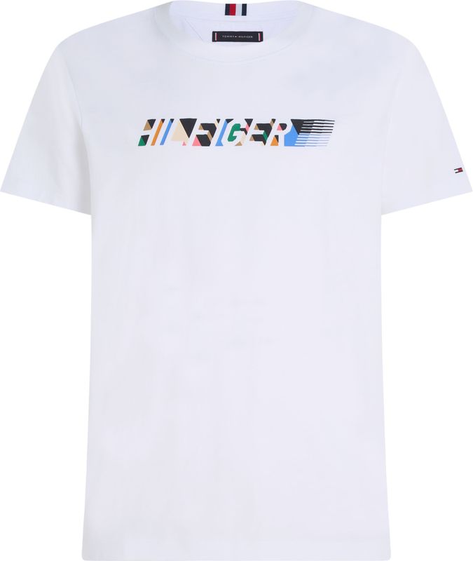 Tommy Hilfiger Multicolour Hilfiger Tee - heren T-shirt korte mouw O-hals - wit
