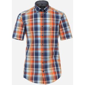CASA MODA Sport casual fit overhemd, korte mouw, seersucker, oranje geruit 51/52