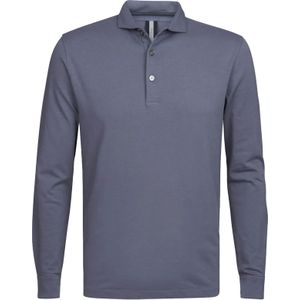 Profuomo heren trui katoen, slim fit gebreide polo lange mouw, blauw -  Maat: S