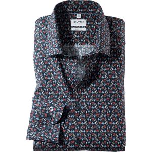 OLYMP Level 5 body fit overhemd, mouwlengte 7, popeline, rood dessin