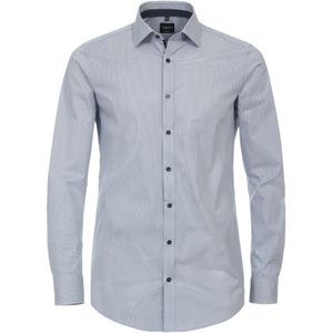 VENTI - Body Fit - Overhemd - Blauw met Wit Dessin - Strijkvriendelijk