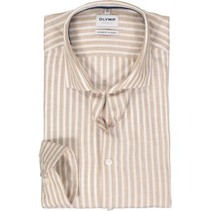 OLYMP Level 5 body fit overhemd, structuur, beige met wit gestreept - Maat: 44 44