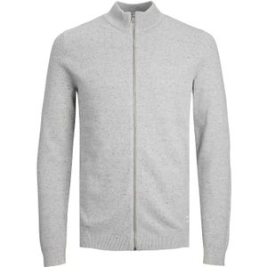 JACK & JONES Hill knit turtle zip cardigan slim fit, heren vest katoen met turtleneck, lichtgrijs melange