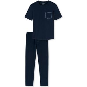SCHIESSER 95/5 Nightwear pyjamaset, heren pyjama lang korte mouwen biologisch katoen gestreept nachtblauw -  Maat: XL