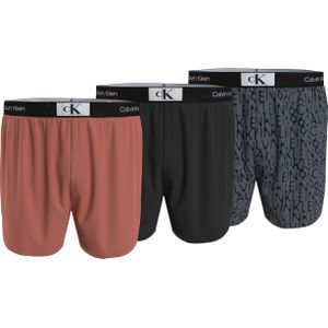 Calvin Klein Woven Boxers (3-pack), heren boxers wijd katoen, roestbruin, zwart, print -  Maat: S