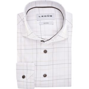 Ledub modern fit overhemd, mouwlengte 72 cm, popeline, wit met bruin en beige geruit