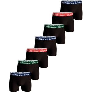 Bjorn Borg Cotton Stretch boxers, heren boxers normale lengte (7-pack), zwart met gekleurde tailleband -  Maat: L