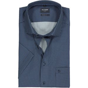 OLYMP modern fit overhemd, korte mouw, popeline, donker- en lichtblauw met wit blokjes dessin 43