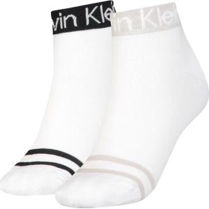 Calvin Klein Quarter Logo Welt (2-pack), dames hoge enkelsokken, wit dessin