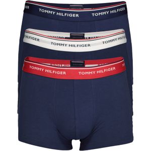 Tommy Hilfiger trunks (3-pack), heren boxers normale lengte, blauw met verschillende kleuren band -  Maat: M