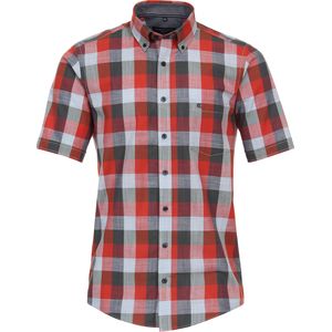 CASA MODA - Sport Casual Fit Overhemd - Rood met Grijs en Lichtblauw Geruit - Korte Mouw - Strijkvriendelijk
