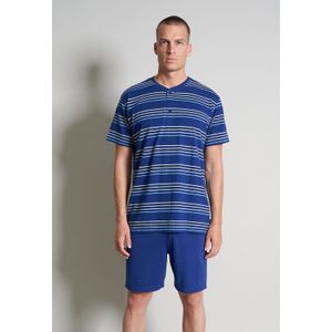 Ceceba heren shortama O-hals met knoopjes, donkerblauw gestreept