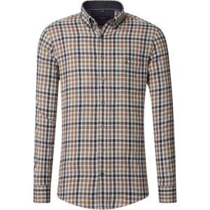 CASA MODA - Sport Casual Fit - Overhemd - Beige Blauw Wit Geruit - Strijkvriendelijk