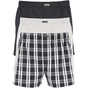 Calvin Klein Woven Boxers (3-pack), wijde heren boxershorts katoen, zwart, gestreept en geruit -  Maat: M