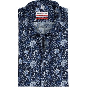 MARVELIS modern fit overhemd, korte mouw, popeline, blauw bloemen dessin