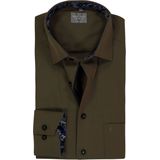 MARVELIS - Comfort Fit - Overhemd - Olijfgroen - Popeline - Strijkvrij
