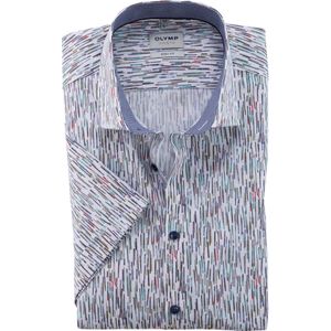 OLYMP Level 5 body fit overhemd, korte mouw, popeline, smaragdgroen dessin