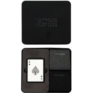 HUGO BOSS cadeauset sokken en kaarten (2-pack), zwart met grijs met speelkaarten -  Maat: 40-46