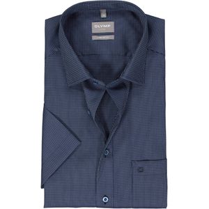 OLYMP comfort fit overhemd, korte mouw, popeline, donker met lichtblauw dessin 45