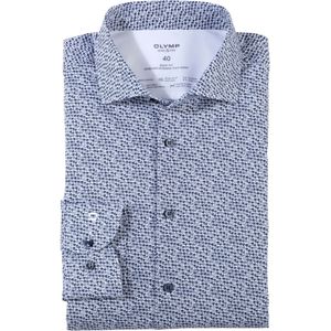OLYMP 24/7 Level 5 body fit overhemd, mouwlengte 7, mouwlengte 7, dobby, marine blauw dessin