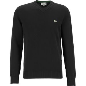 Lacoste trui katoen V-hals, gebreide heren trui, zwart