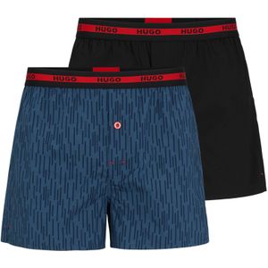 HUGO boxershorts woven (2-pack), heren boxers wijd model, donkerblauw