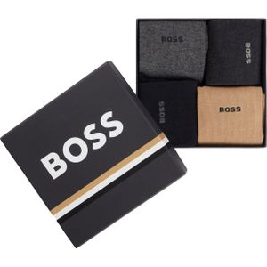 HUGO BOSS cadeauset sokken, giftbox met 4 paar heren sokken, zwart, antraciet, beige en grijs