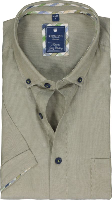 Overhemd - Groen - 100% Katoen - Korte Mouwen - Button Down Kraag