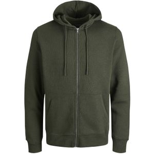 JACK & JONES Star basic sweat zip hood regular fit, heren sweatvest katoenmengsel met capuchon, donker olijfgroen