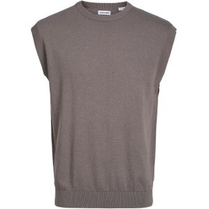 JACK & JONES Emil knit vest slim fit, heren spencer viscosemengsel met O-hals, lichtbruin