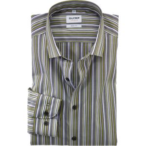 OLYMP Level 5 body fit overhemd, structuur, lindegroen gestreept