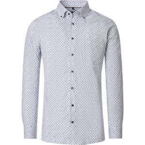 CASA MODA modern fit overhemd, popeline, wit met blauw en beige dessin