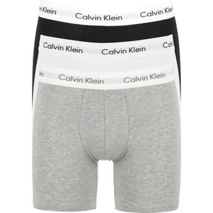 Calvin Klein Cotton Stretch boxer brief (3-pack), heren boxers extra lang, zwart, wit en grijs -  Maat: S