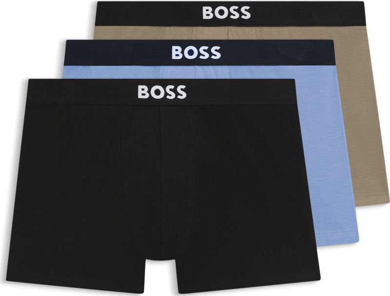 HUGO BOSS ONE boxer briefs (3-pack), heren boxers normale lengte, zwart, olijfgroen, middenblauw