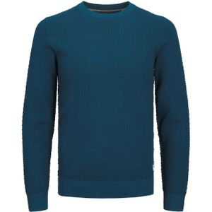 JACK & JONES Atlas knit crew neck slim fit, heren pullover katoen met O-hals, middenblauw