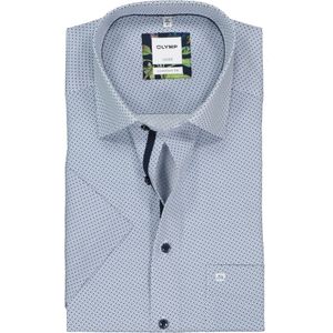 OLYMP Luxor comfort fit overhemd, korte mouw, wit met blauw mini dessin (contrast) 48