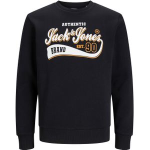 JACK & JONES Logo sweat crew neck regular fit, heren sweatshirt katoenmengsel met O-hals, zwart -  Maat: L