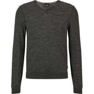 BOSS Melba slim fit trui wol, heren pullover met V-hals, zwart-wit melange -  Maat: L