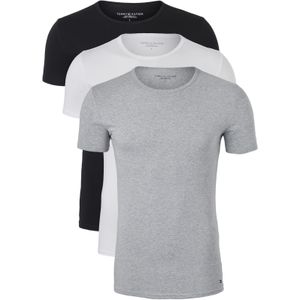 Tommy Hilfiger Cotton stretch T-shirts (3-pack), heren T-shirts O-hals, zwart, wit, grijs -  Maat: L