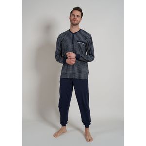 Gotzburg heren pyjama O-hals met knoopjes, lichtblauw dessin -  Maat: L
