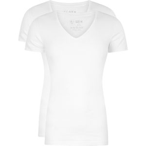 RJ Bodywear Everyday Alkmaar T-shirts (2-pack), heren rib T-shirts diepe V-hals, wit -  Maat: M
