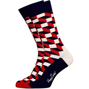 Happy Socks Filled Optic Sock, unisex sokken, rood-wit-blauw - Unisex - Maat: 36-40