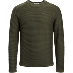 JACK & JONES Jones knit crew neck slim fit, heren pullover katoen met O-hals, donker olijfgroen -  Maat: XS