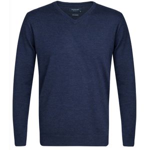 Profuomo slim fit trui wol, heren pullover V-hals, indigo blauw -  Maat: XL