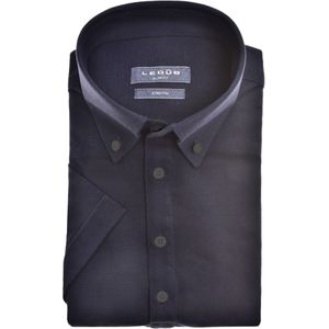 Ledub slim fit overhemd, korte mouw, tricot weving, donkerblauw